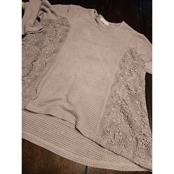 Indigo Soul Waffle Knit Long Sleeve Top Cream with Lace Detail Size 2X - Picture 7 of 11
